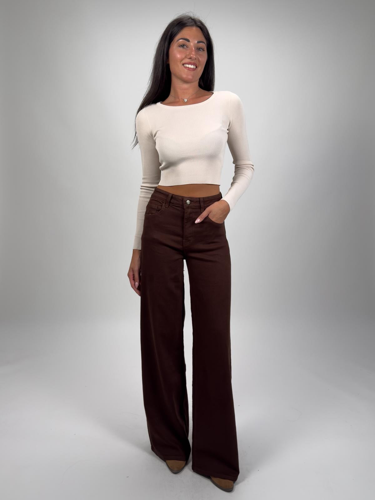 Jeans Wideleg Marrone