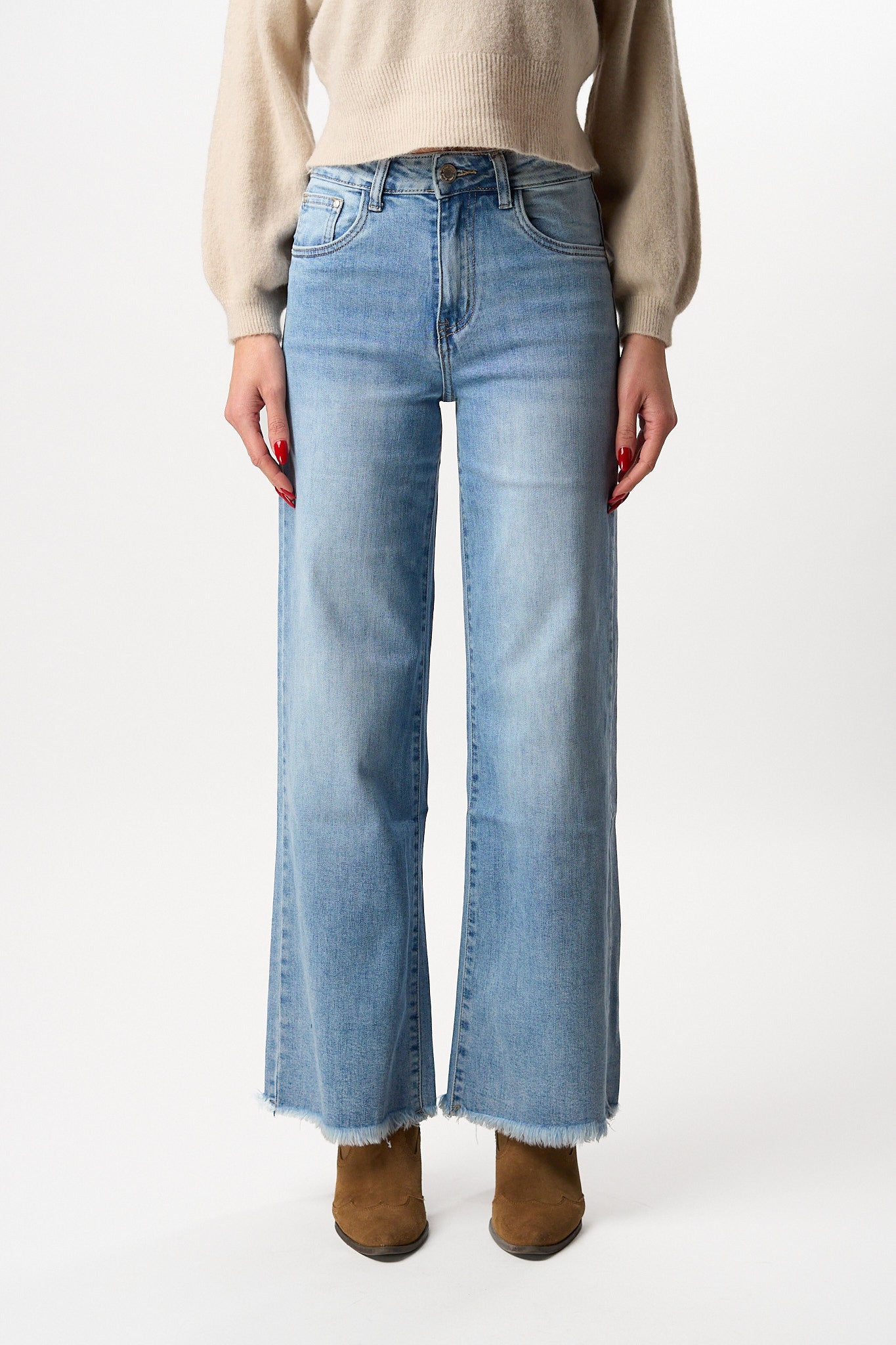 Jeans Wideleg Sfrangiato Light